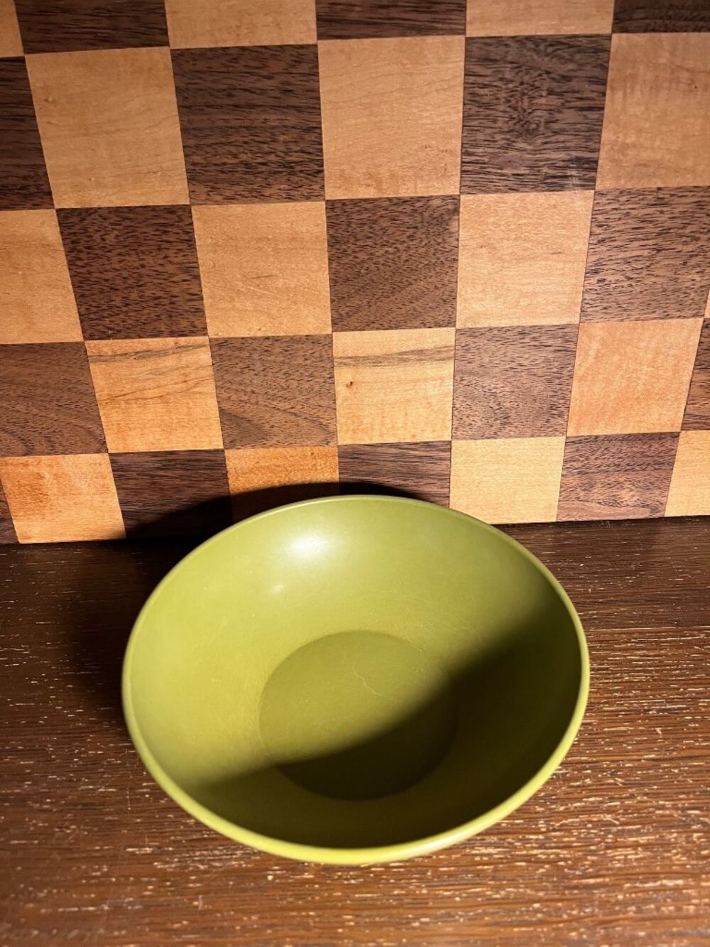 Avocado Green Cereal Snack Bowl A131, shows wear